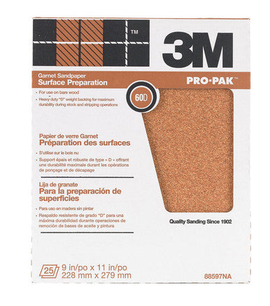 3M Pro-Pak 11 in. L x 9 in. W 60 Grit Garnet Sandpaper 1 pk