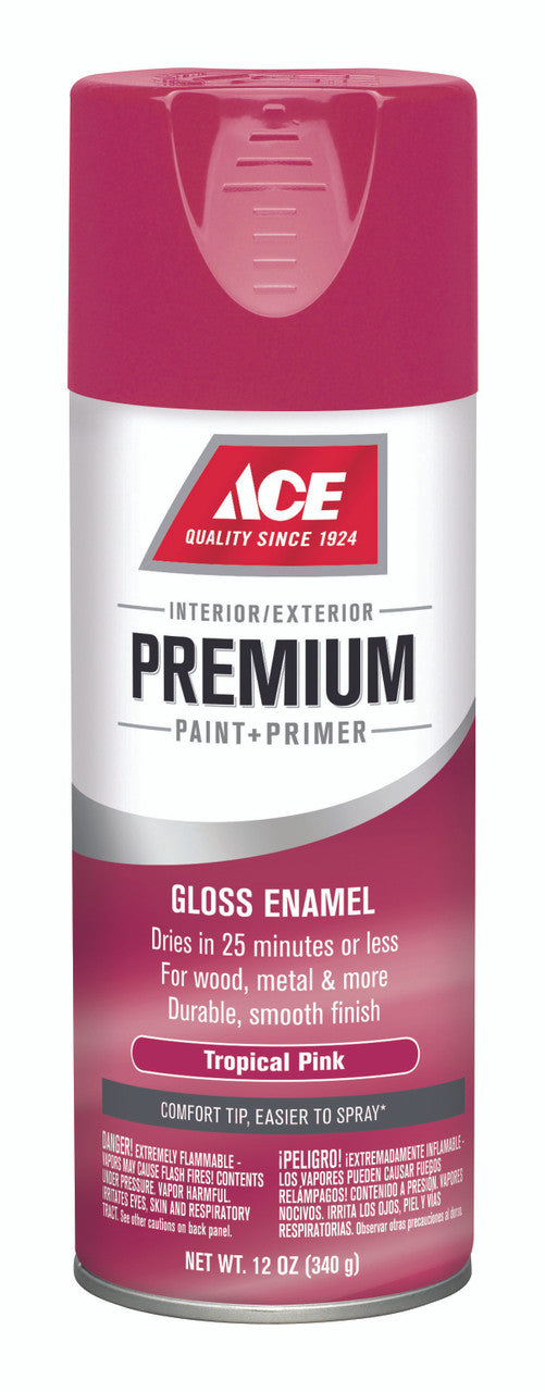 Ace Premium Gloss Tropical Pink Paint AND Primer Spray Paint 12 OUNCE