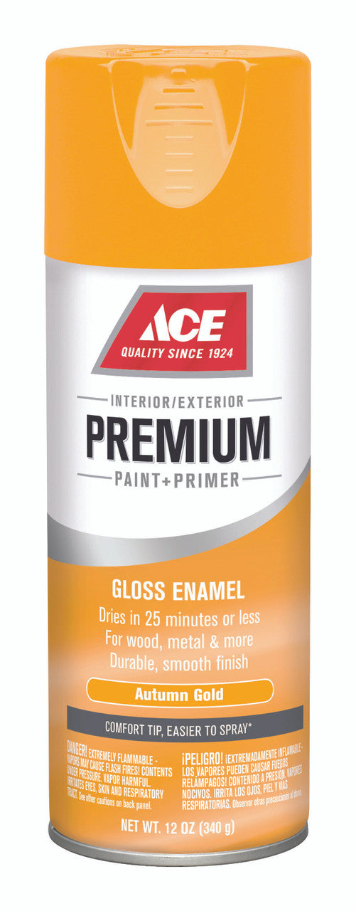 Ace Premium Gloss Autumn Gold Paint AND Primer Spray Paint 12 OUNCE