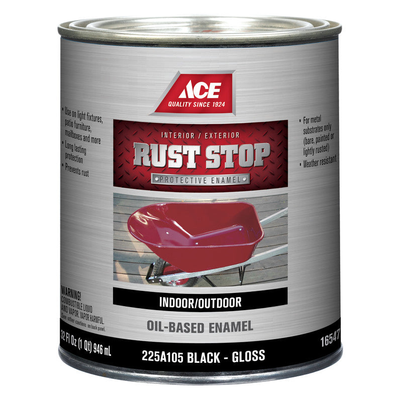 Ace Rust Stop Indoor and Outdoor Gloss Black Rust Prevention Paint 1 qt.