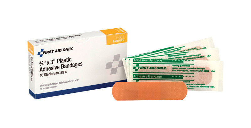 plastic bandage 3/4 x 3 box of 16 first aid workplace safety medical supply
