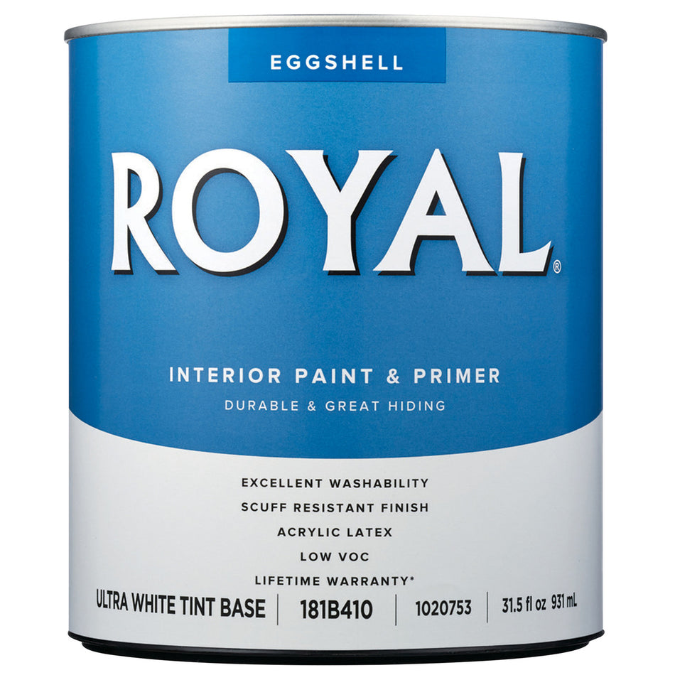 Royal Eggshell Tint Base Ultra White Base Acrylic Latex Paint and Primer Indoor 1 quart