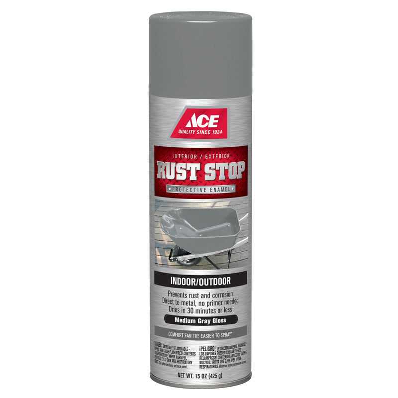 Ace Rust Stop Gloss Medium Gray Spray Paint 15 ounce