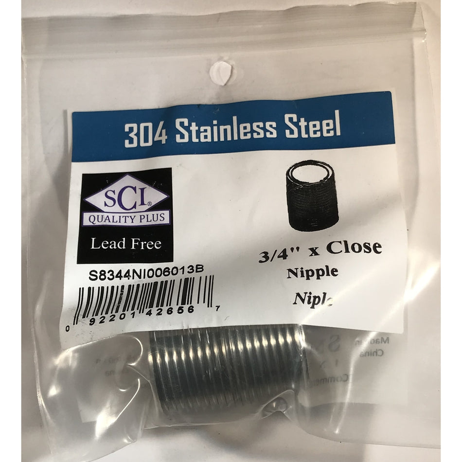 NIPPLE STAINLESS STEEL 3/4 X CLOSE