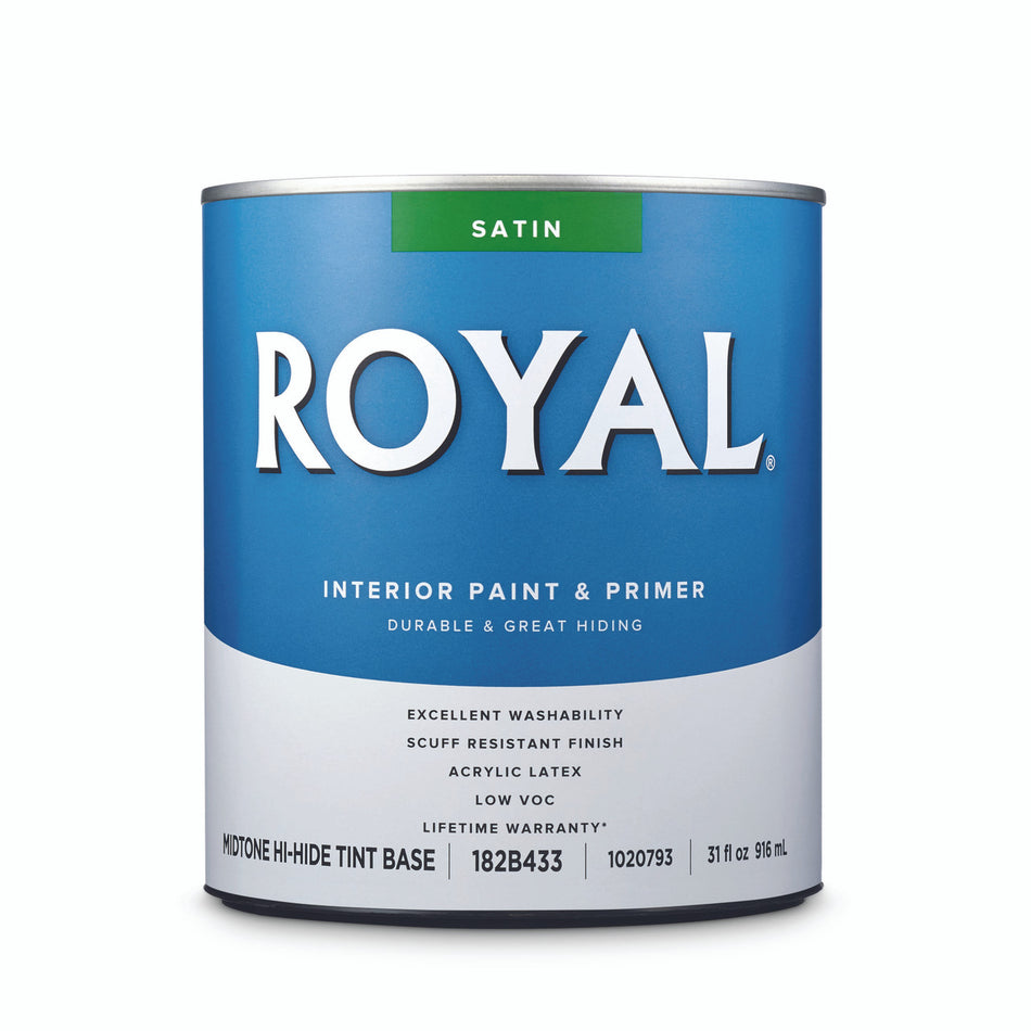 Royal Satin Tint Base Midtone Hi-Hide Base Acrylic Latex Paint and Primer Indoor 1 quart