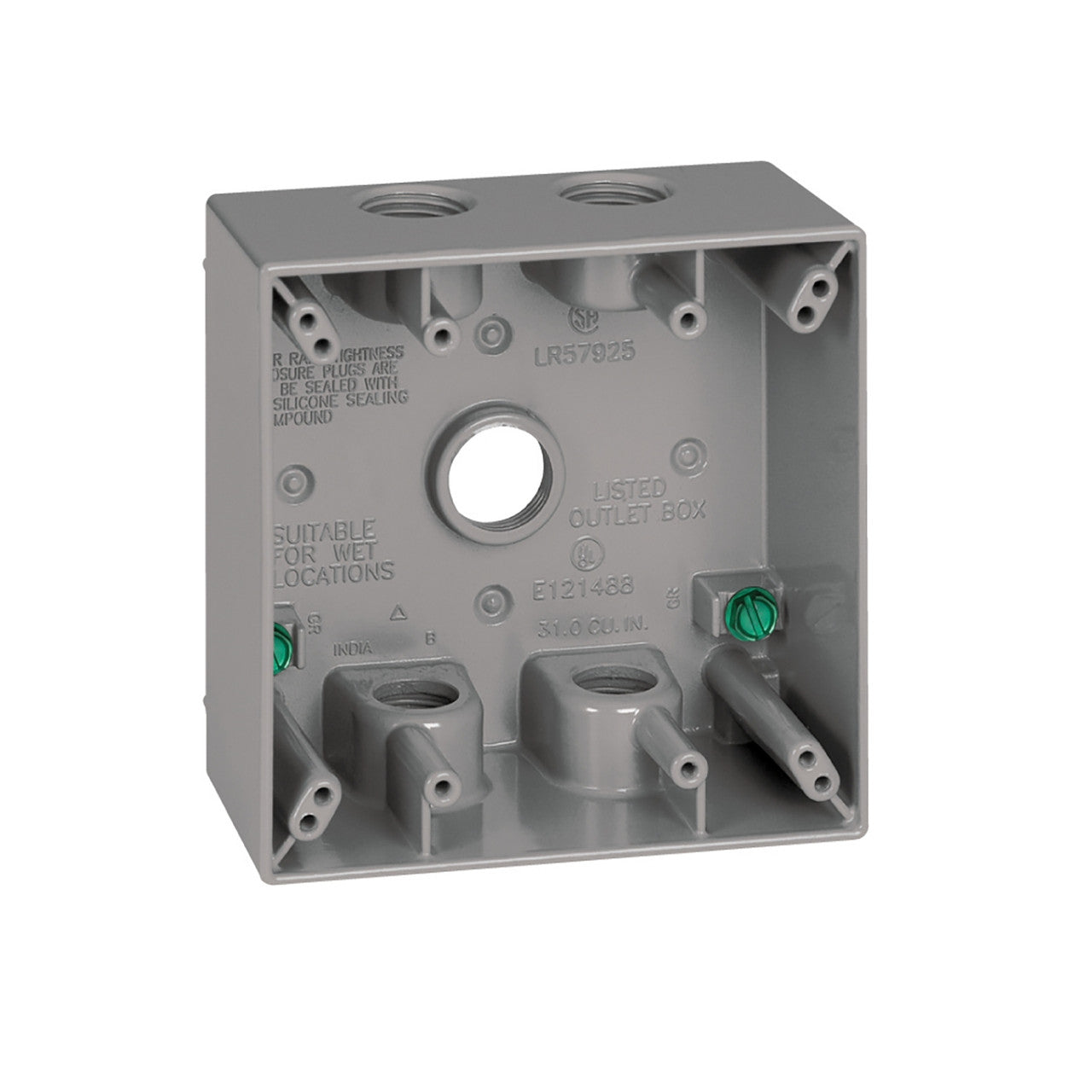 outlet box 2 gang 5 knockouts h1/2 gray electrical box 2-gang