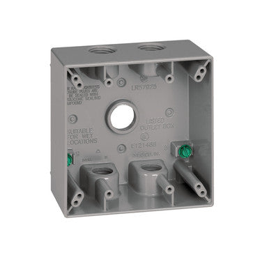 Outlet Box 2 Gang 5 Knockouts H1/2 Gray