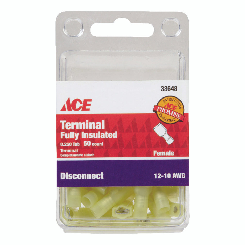 Ace Insulated Wire Female Disconnect Yellow 50 pack