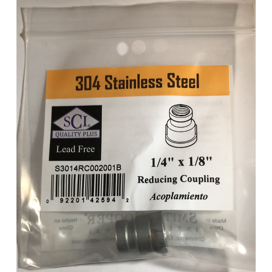 REDUCING COUPLING 1/4 X 1/8 STAINLESS STEEL