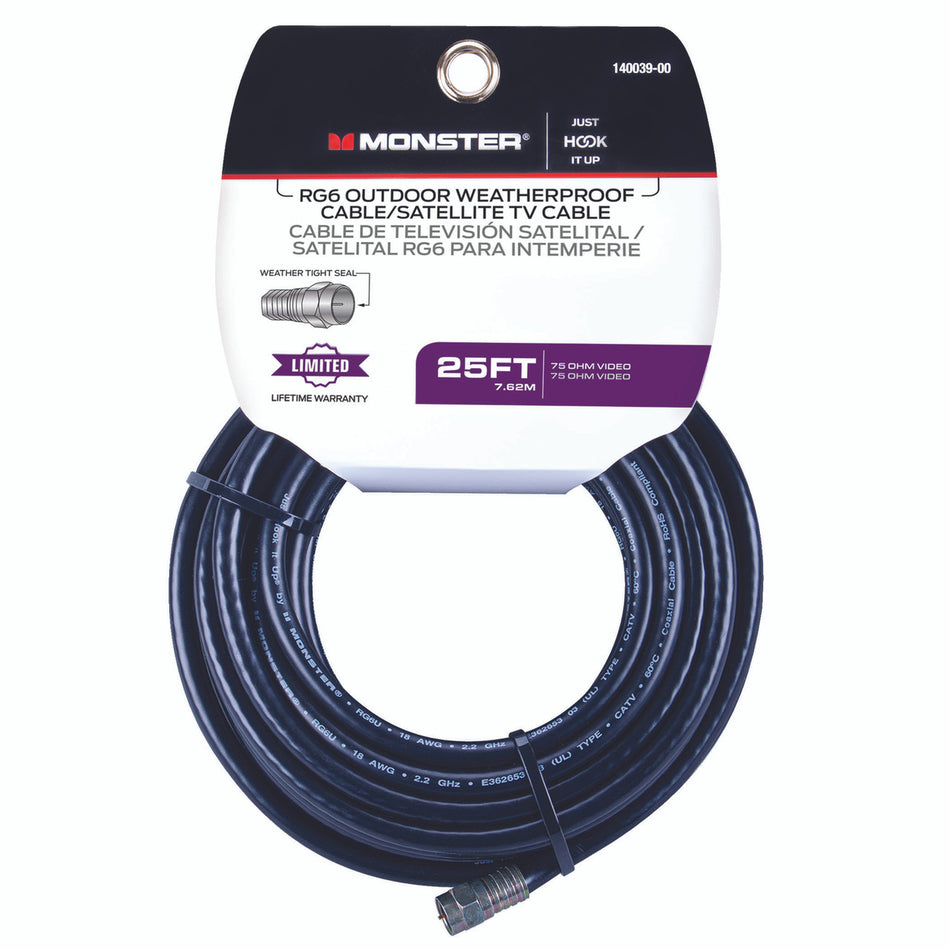 CABLE COAXIAL RG6 25 FOOT BLACK