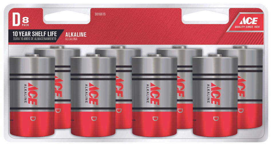 BATTERY ALKALINE D PACK 8 ACE