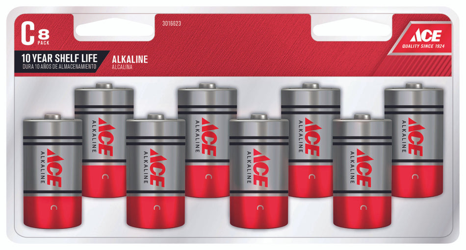 BATTERY ALKALINE C PACK 8 ACE