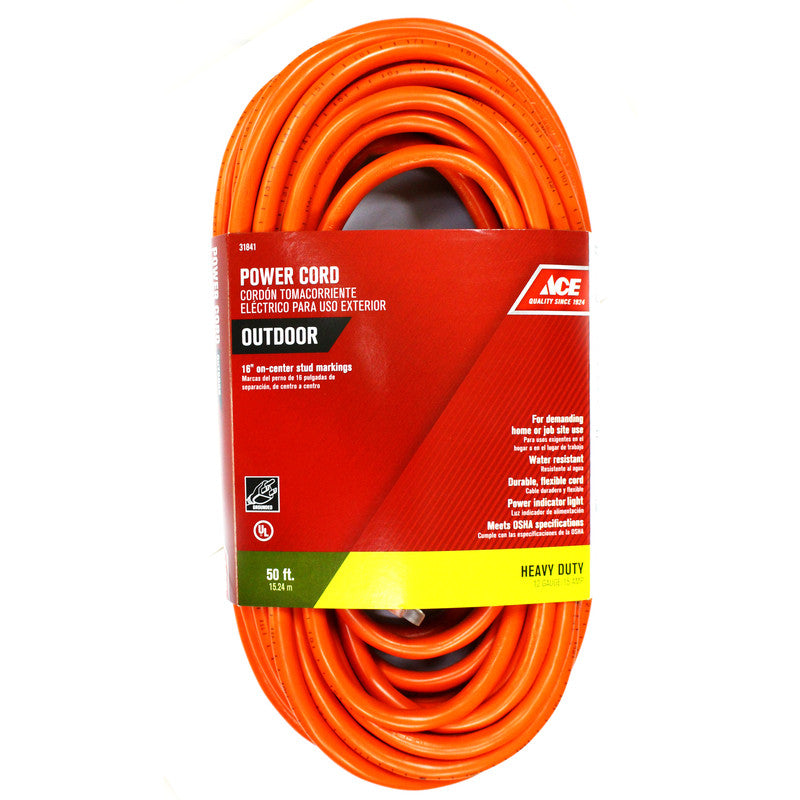 ace indoor and outdoor 50 ft. l orange extension cord 12/3 sjtw 12/3 50 ft. extension cord