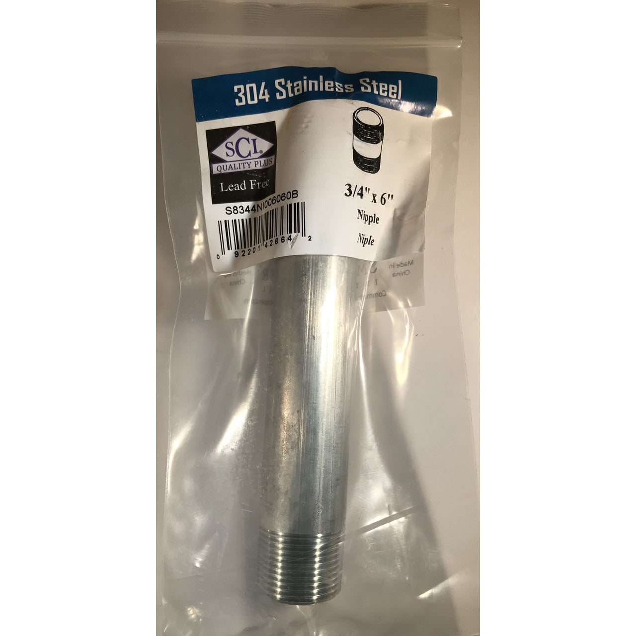 nipple stainless steel 3/4 x 6 plumbing pipe tee