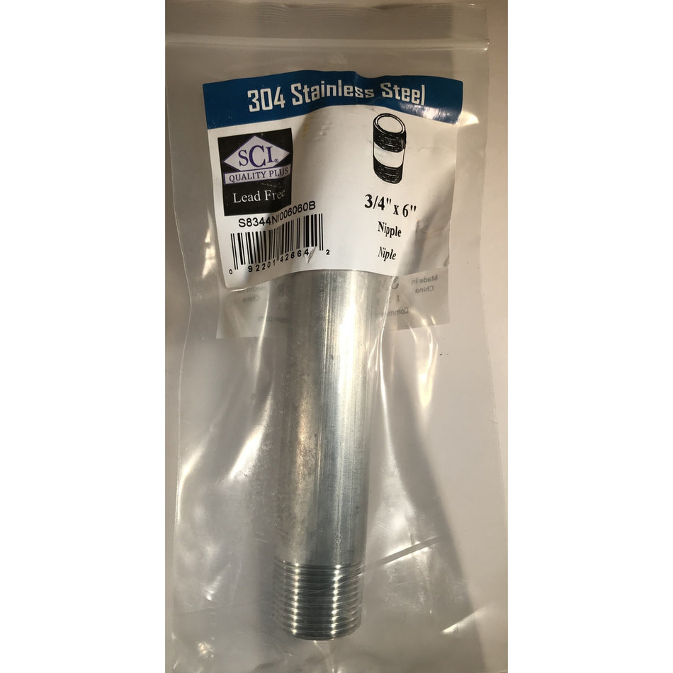NIPPLE STAINLESS STEEL 3/4 X 6