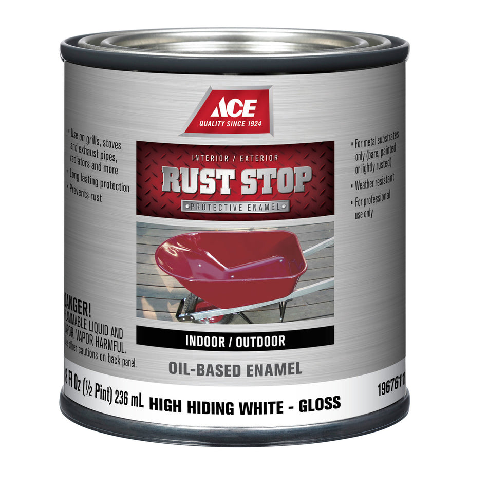 Ace Rust Stop Indoor and Outdoor Gloss White Rust Prevention Paint 1/2 pt.