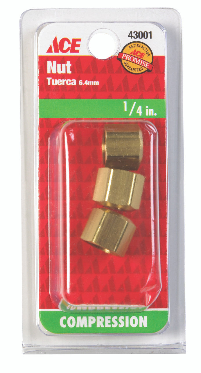 nut compression 1/4 brass cd3 plumbing slip joint nut