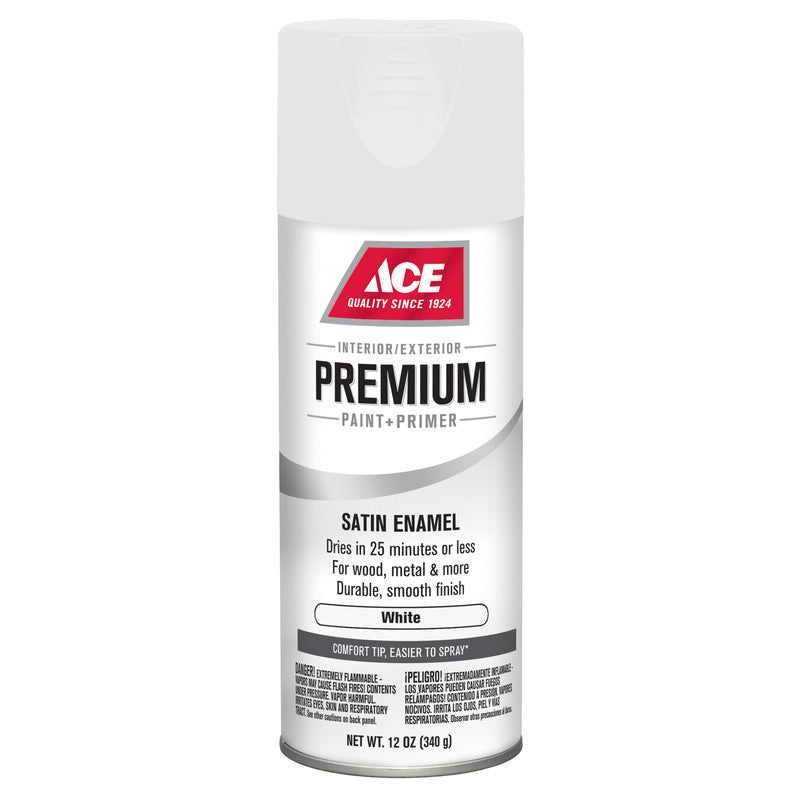 Ace Premium Satin WHITE Spray Paint 12 ounce