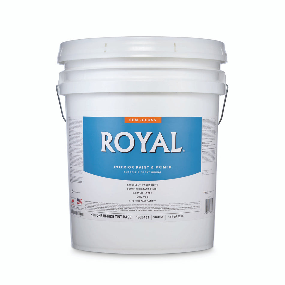 Royal Semi-Gloss Tint Base Midtone Hi-Hide Base Acrylic Latex Paint and Primer Indoor 5 gal.