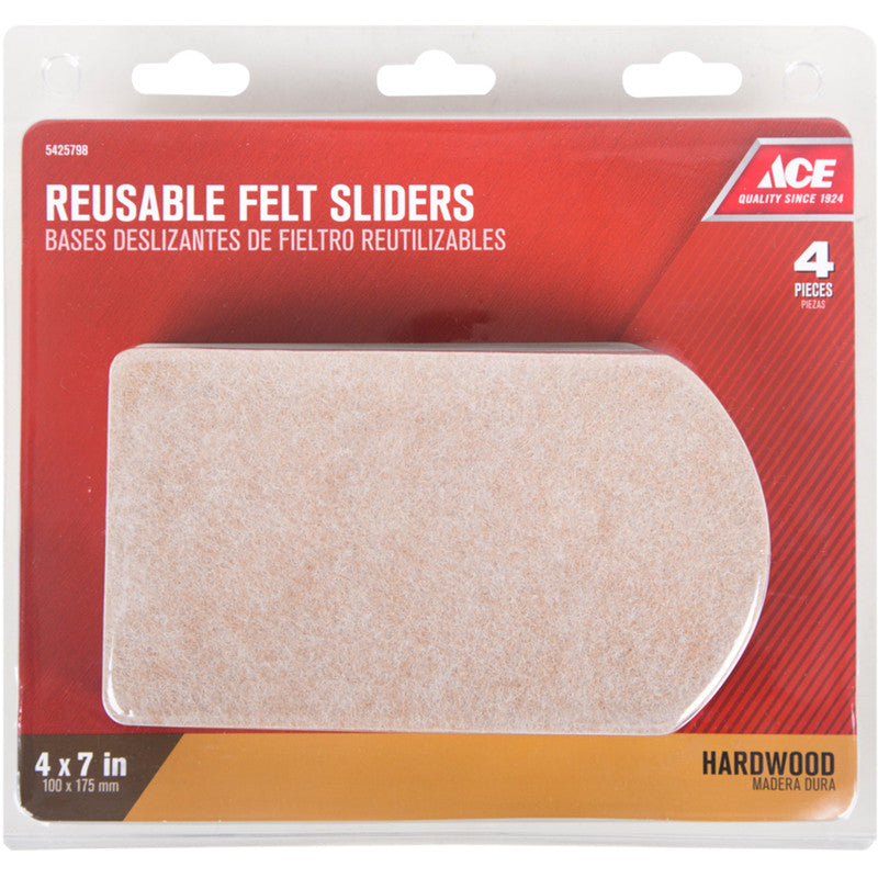 ace felt slide glide brown rectangle 4-1/2 in. w x 6 in. l 4 pk caster glide floor pad furniture hardware