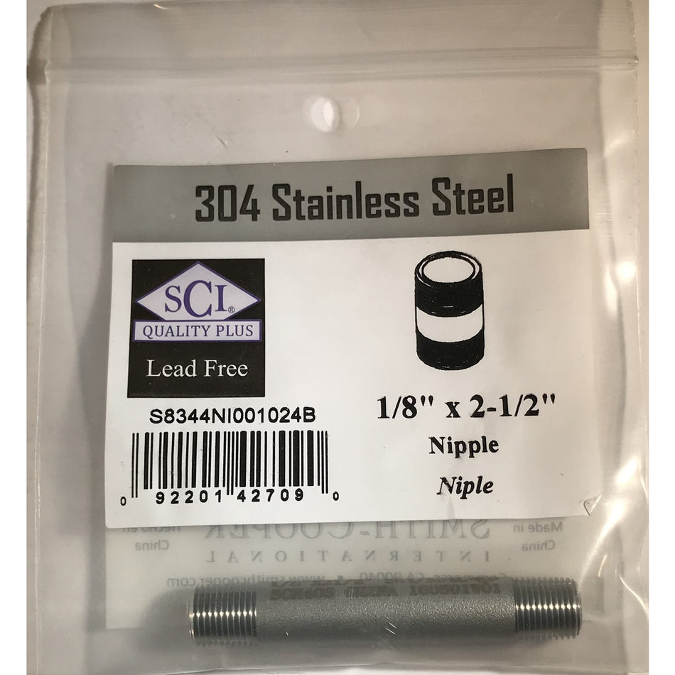 Smith-Cooper stainless steel nipple  MPT  in. NPT