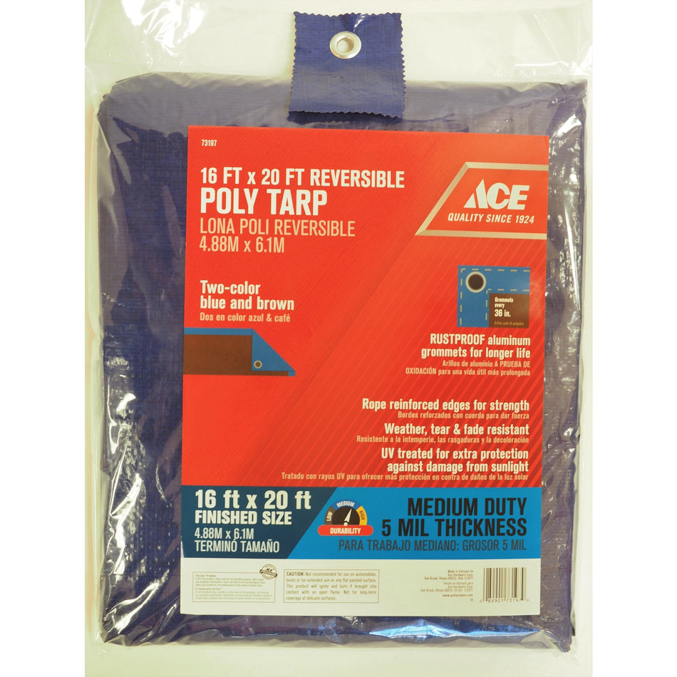 Ace 20 ft. W x 16 ft. L Medium Duty Polyethylene Tarp Blue/Brown