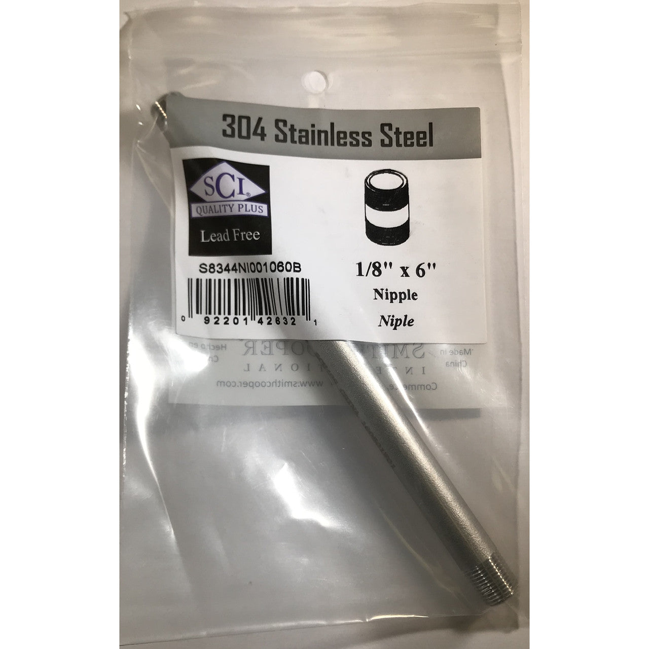 Smith-Cooper stainless steel nipple  MPT  in. NPT