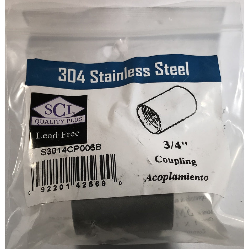 Smith-Cooper 3/4 in. FPT x 3/4 in. Dia. FPT Stainless Steel Coupling