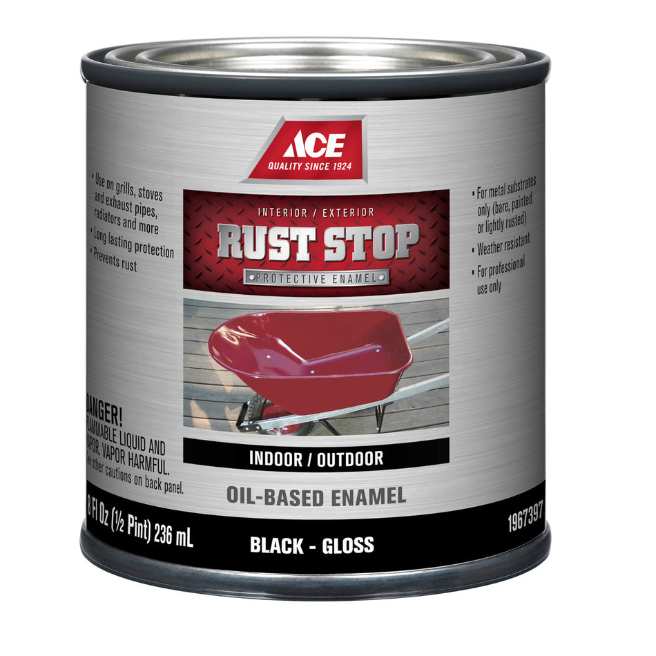 Ace Rust Stop Indoor and Outdoor Gloss Black Rust Prevention Paint 1/2 pt.