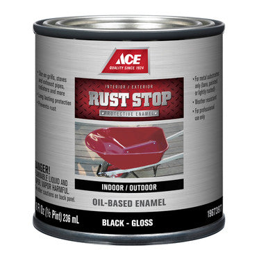 Ace Rust Stop Indoor and Outdoor Gloss Black Rust Prevention Paint 1/2 pt.