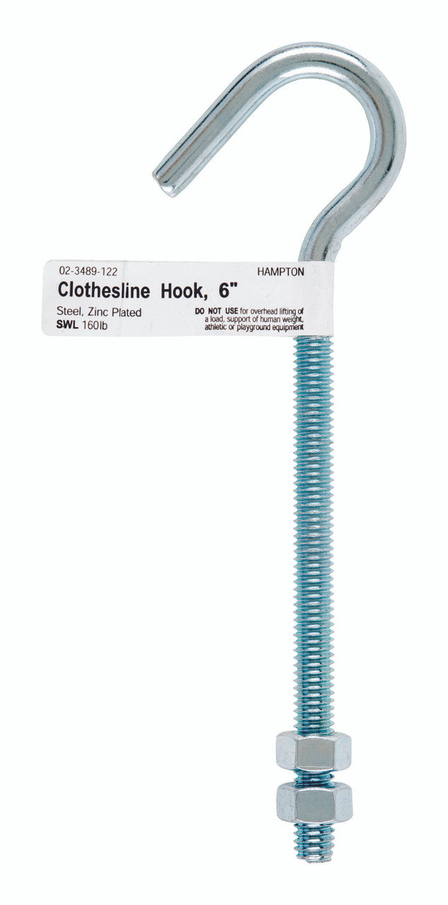 steel hook clothes line 5/16 x 6 hook bolt ring hardware