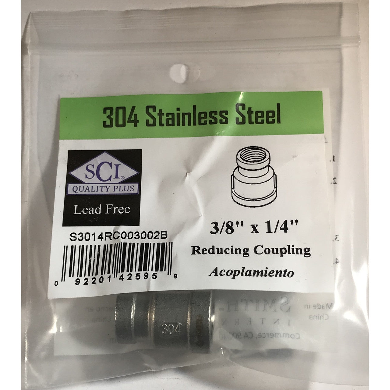 Smith-Cooper stainless steel tee 3/8 NPT threaded industrial