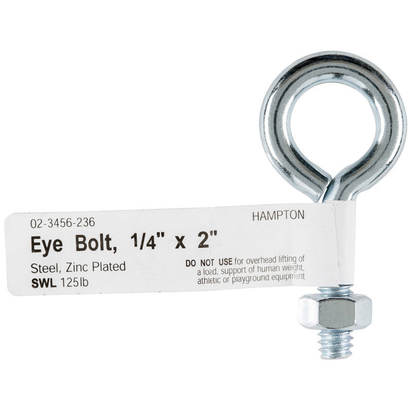 zinc-plated hampton 1/4 in. x 2 in. l zinc-plated steel eyebolt nut included hook bolt ring hardware