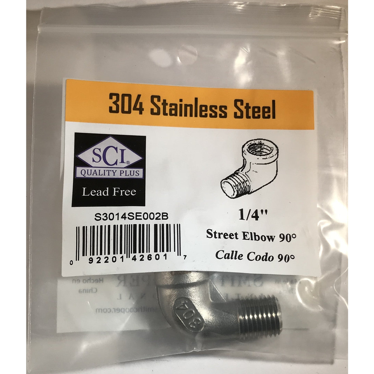 Smith-Cooper stainless steel elbow 1/4 NPT threaded industrial