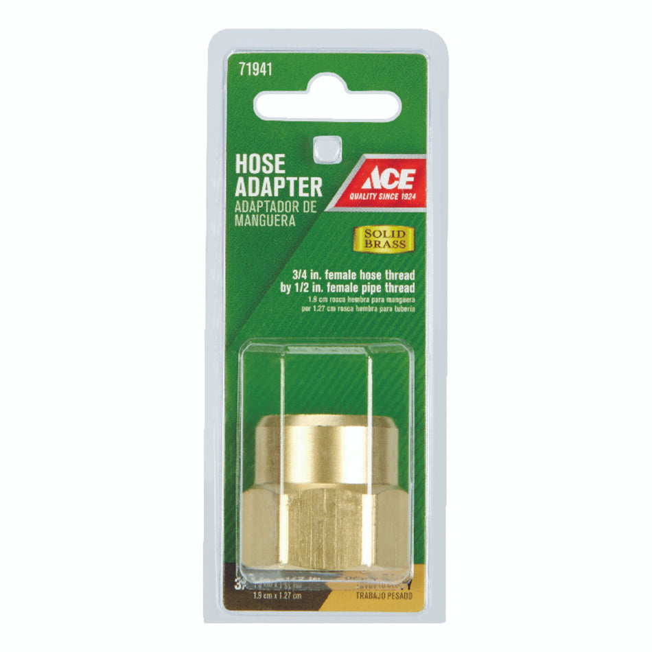 Ace 3/4 in. FHT x 1/2 in. FPT Brass Threaded Female Hose Adapter