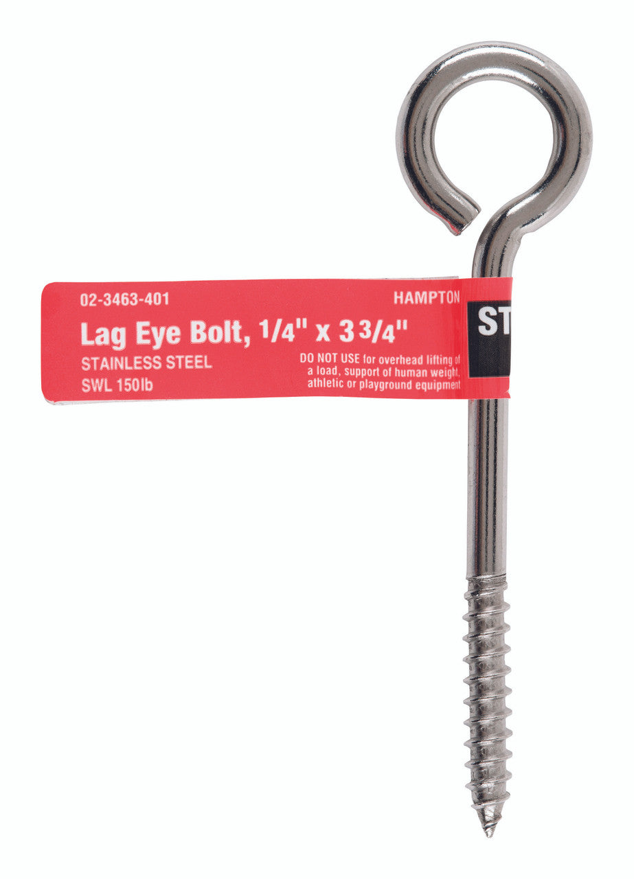 BOLT EYE LAG 1/4 X 3.75 STAINLESS STEEL