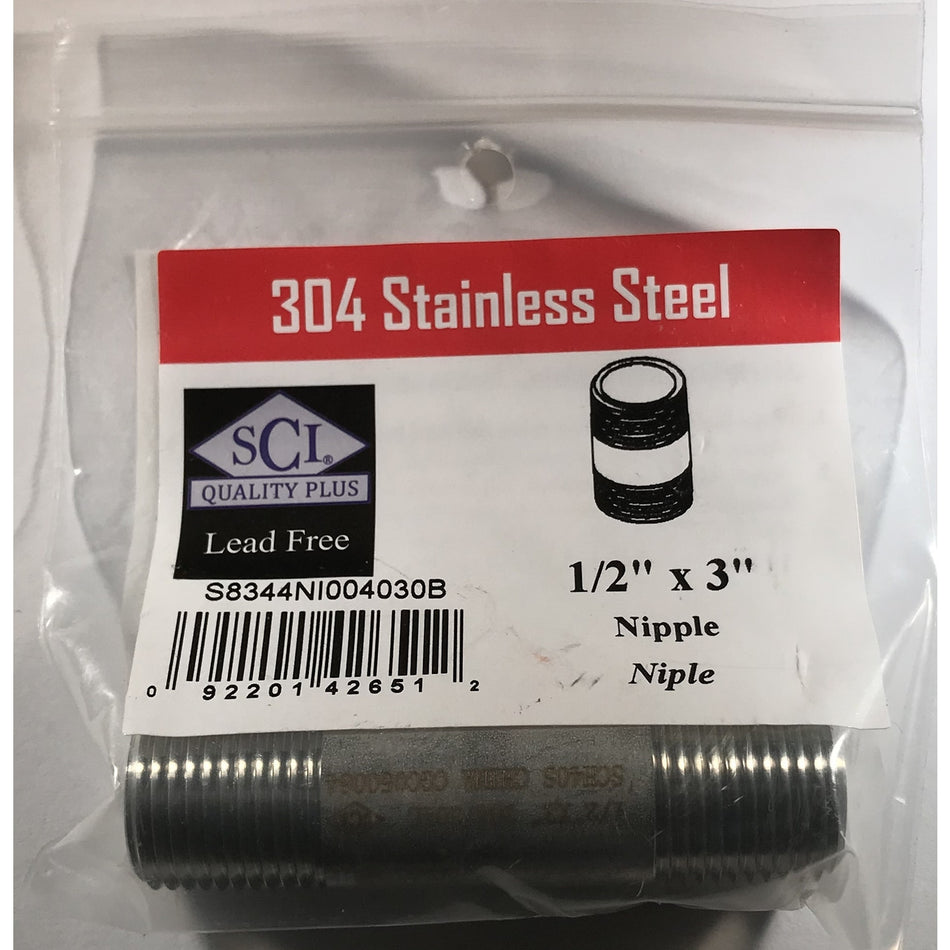 Smith-Cooper 1/2 in. MPT x 3 in. L Stainless Steel Nipple