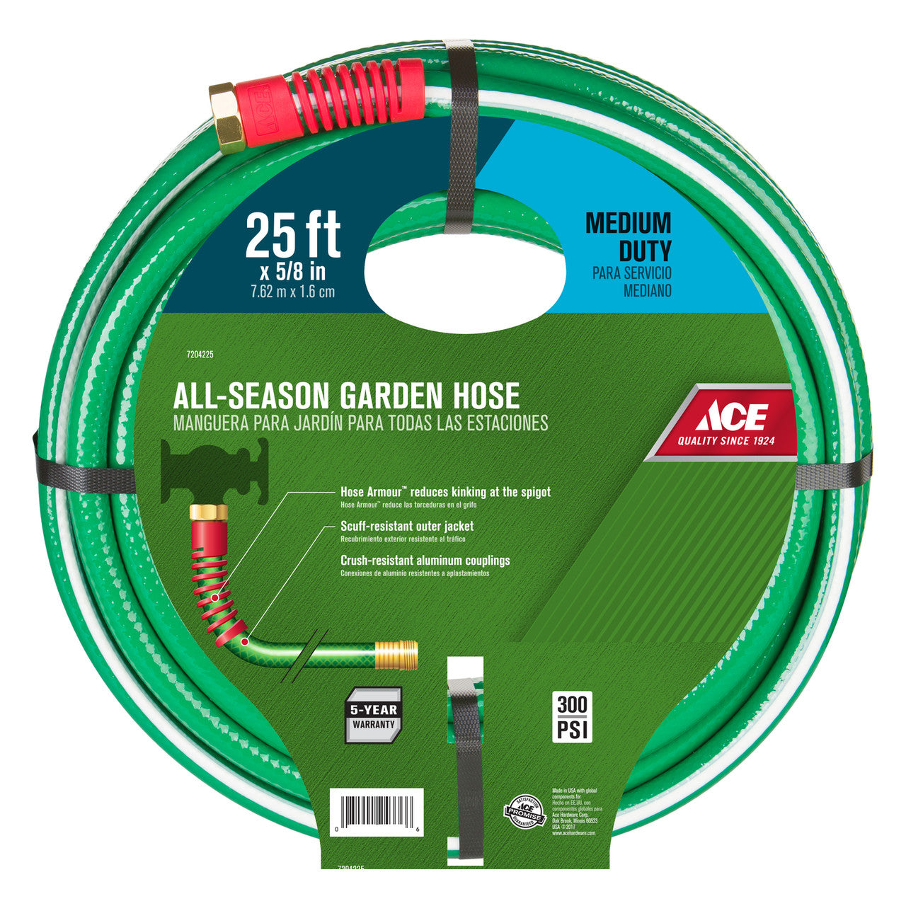 ace 5/8 in. dia. x 25 ft. l medium-duty green hose lawn garden outdoor supply