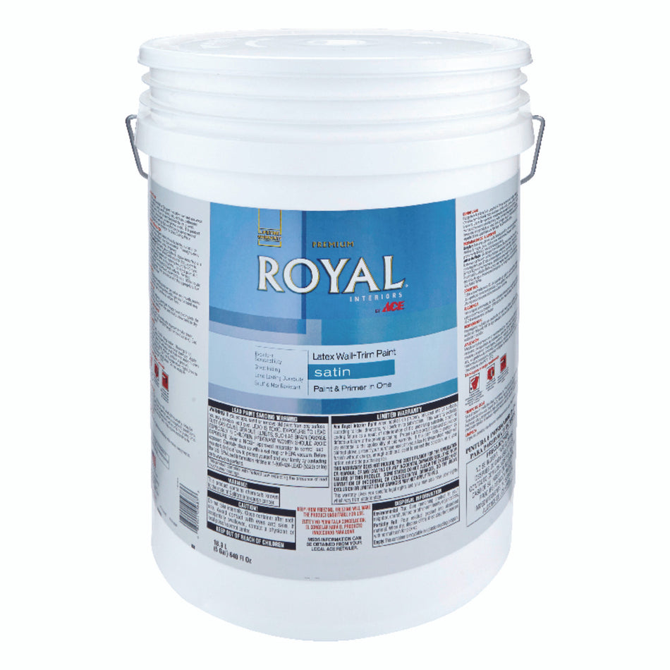 Ace Royal Satin Ultra White Vinyl Acetate/Ethylene Interior Latex Wall+Trim Paint Indoor 5 ga