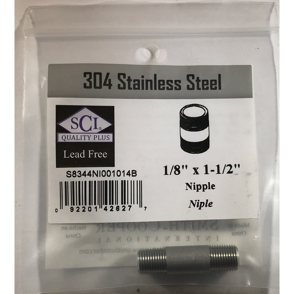 Smith-Cooper 1/8 in. MPT x 1-1/2 in. L Stainless Steel Nipple