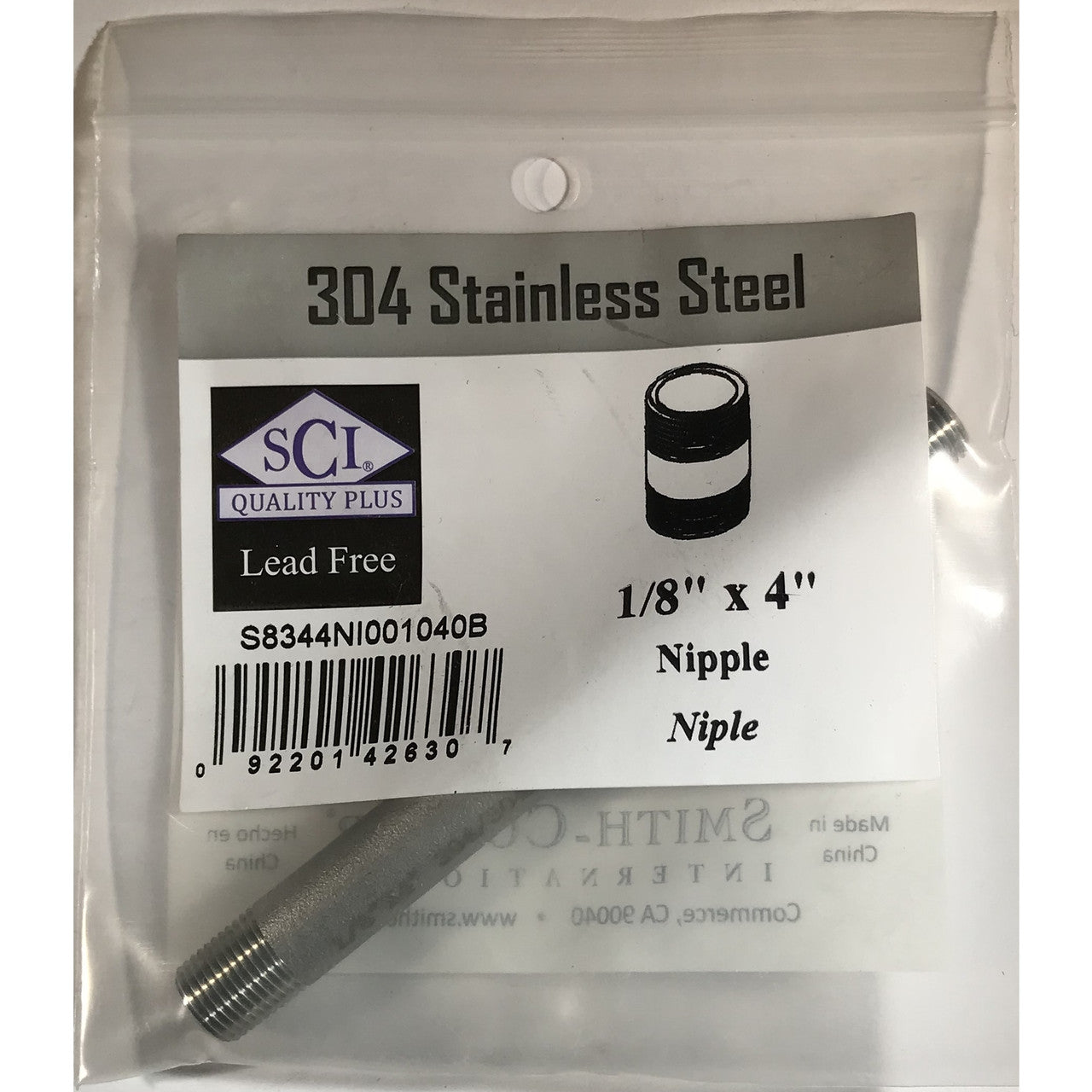 Smith-Cooper stainless steel nipple  MPT  in. NPT