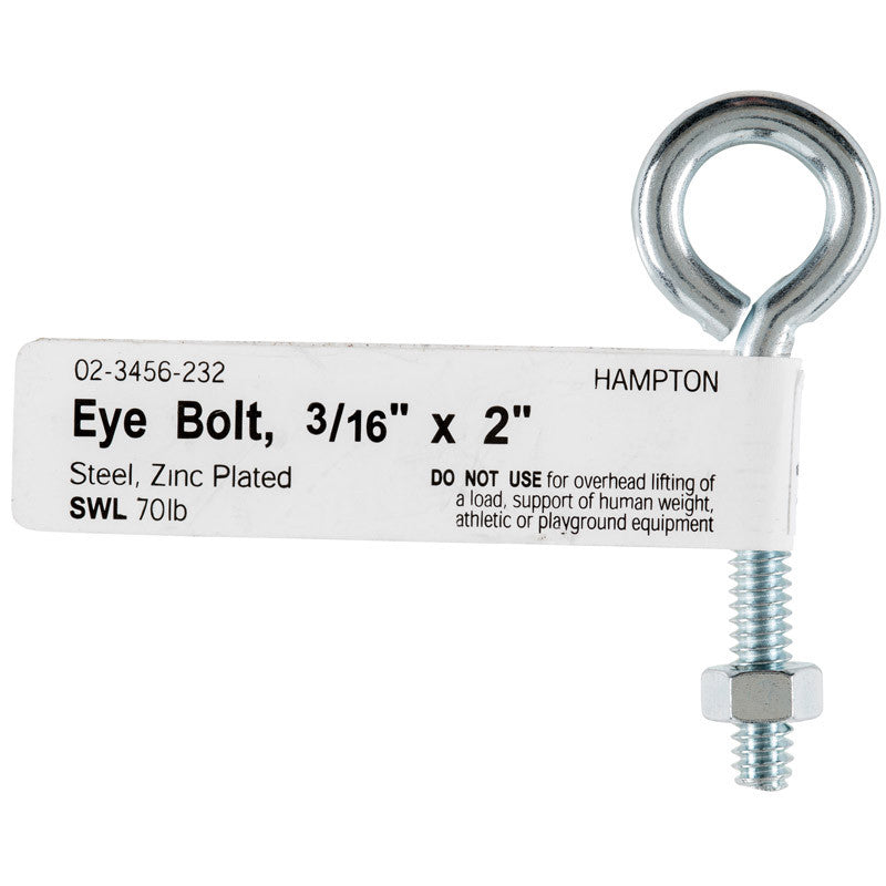 zinc-plated hampton 3/16 in. x 2 in. l zinc-plated steel eyebolt nut included hook bolt ring hardware