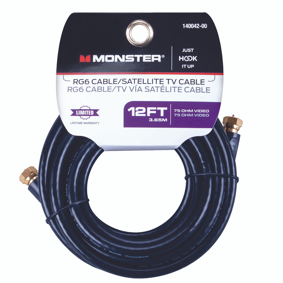 CABLE COAXIAL RG6 12 FOOT BLACK
