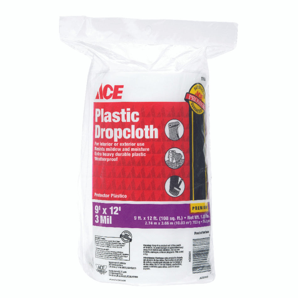 ACE 9 ft. W x 12 ft. L x 3 mil Plastic Drop Cloth 1 pk