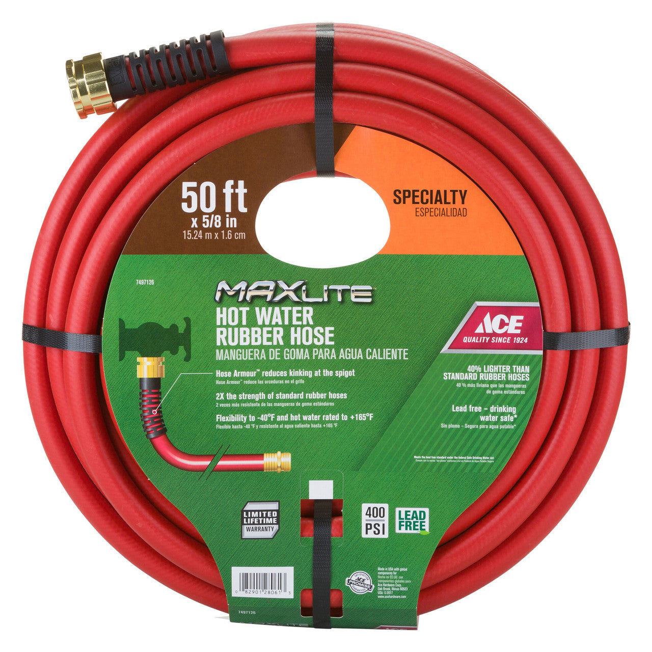 ace 5/8 in. dia. x 50 ft. l hot water red rubber hose lawn garden outdoor supply