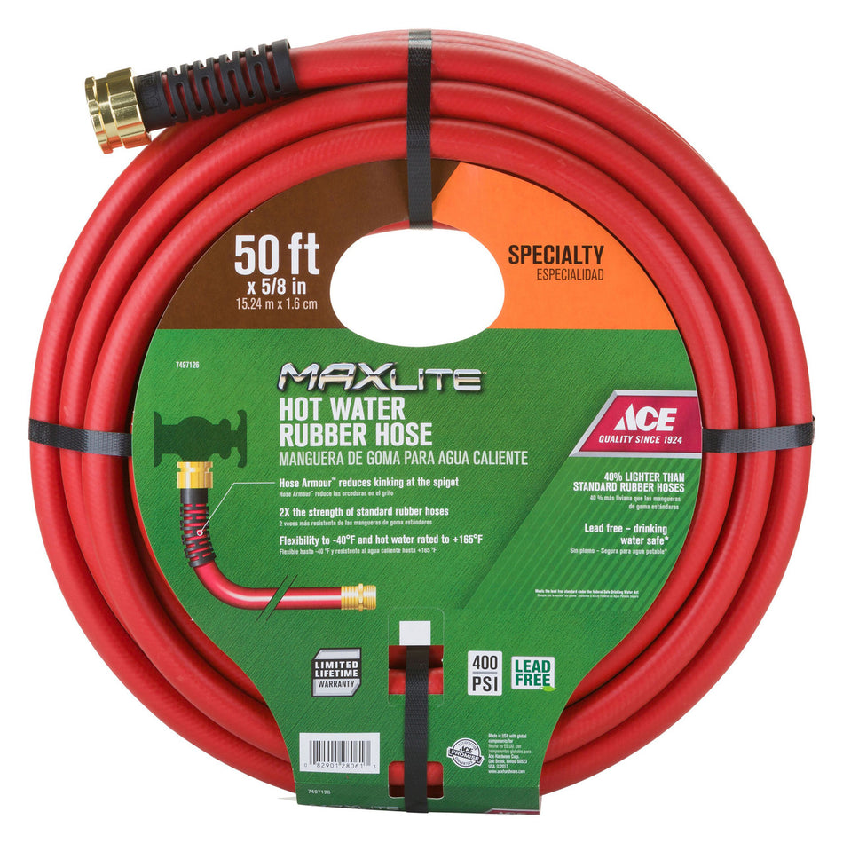 Ace 5/8 in. Dia. x 50 ft. L Hot Water Red Rubber Hose