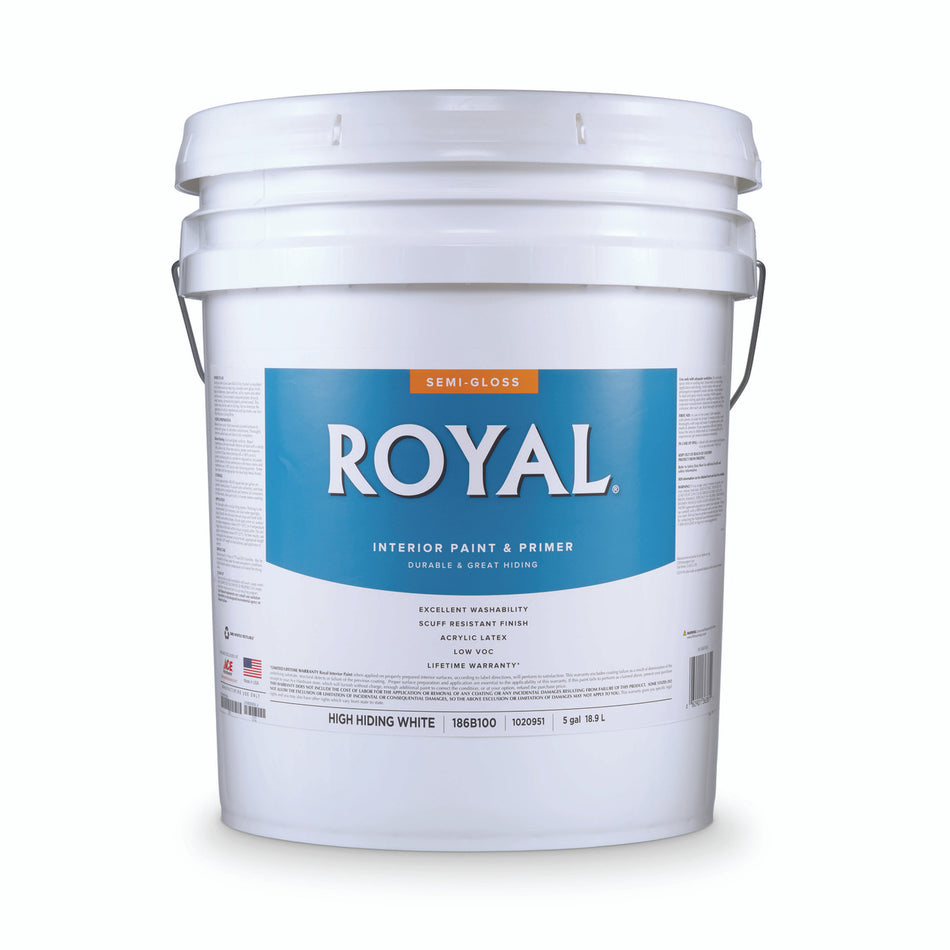 Royal Semi-Gloss High Hiding White Acrylic Latex Paint and Primer Indoor 5 gal.