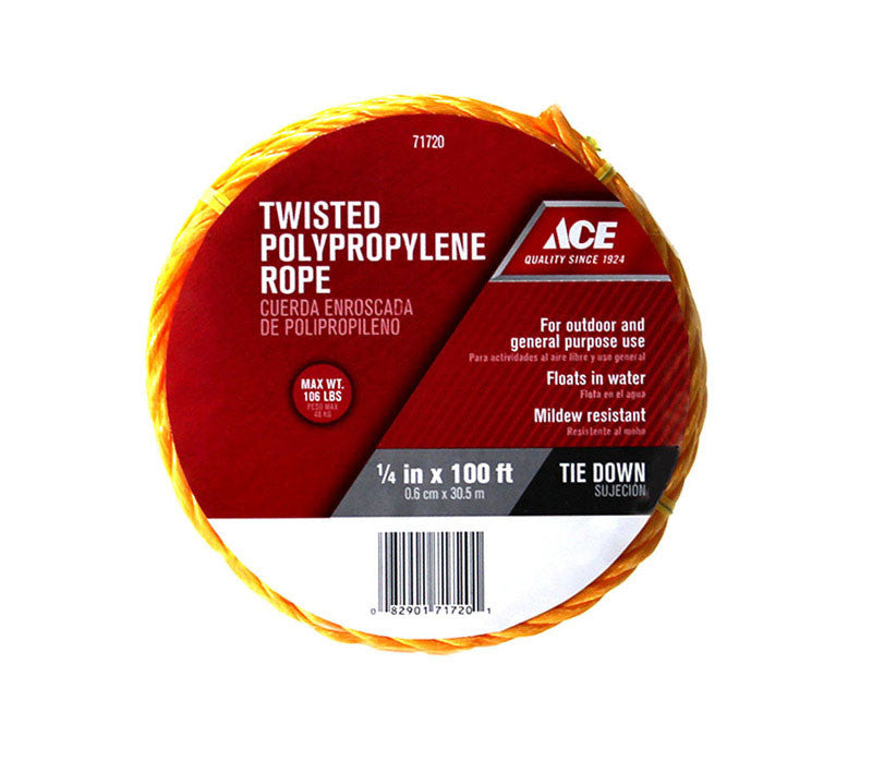 Ace 1/4 in. Dia. x 100 ft. L Yellow Twisted Poly Rope