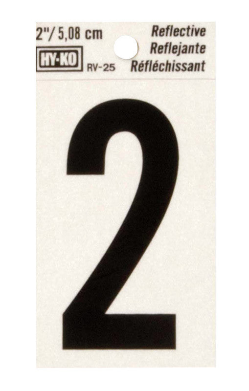 hy-ko 2 in. reflective black vinyl self-adhesive number 2 1 pc. facility sign safety identification