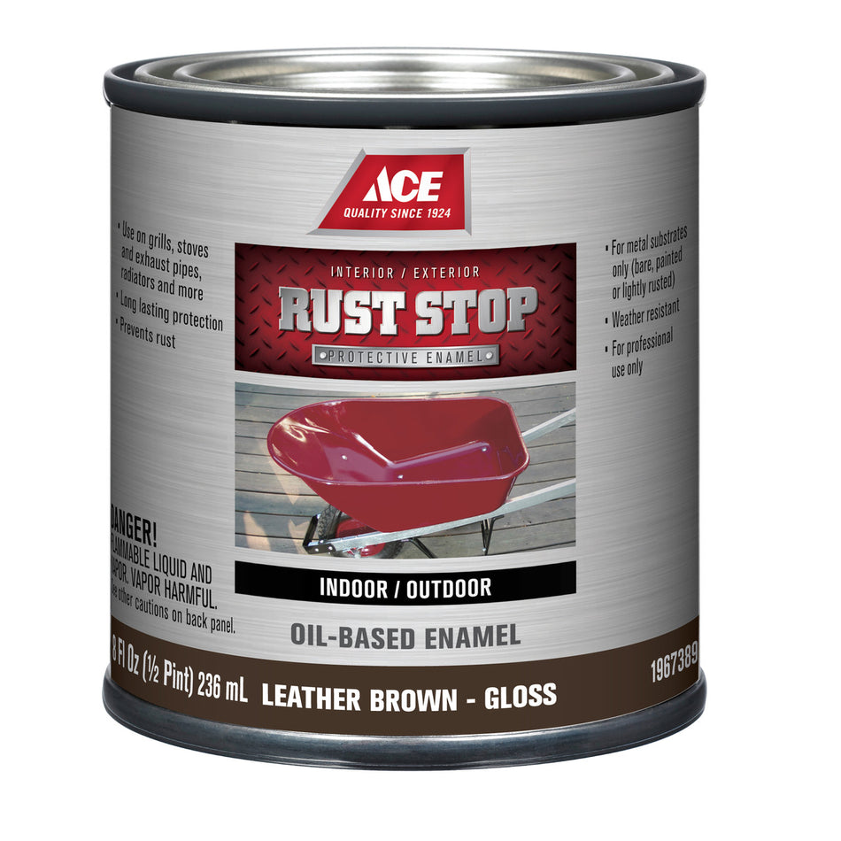 Ace Rust Stop Indoor and Outdoor Gloss Leather Brown Rust Prevention Paint 1/2 pt.